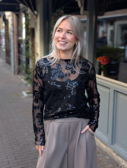 Sparkle mesh top - Zwart