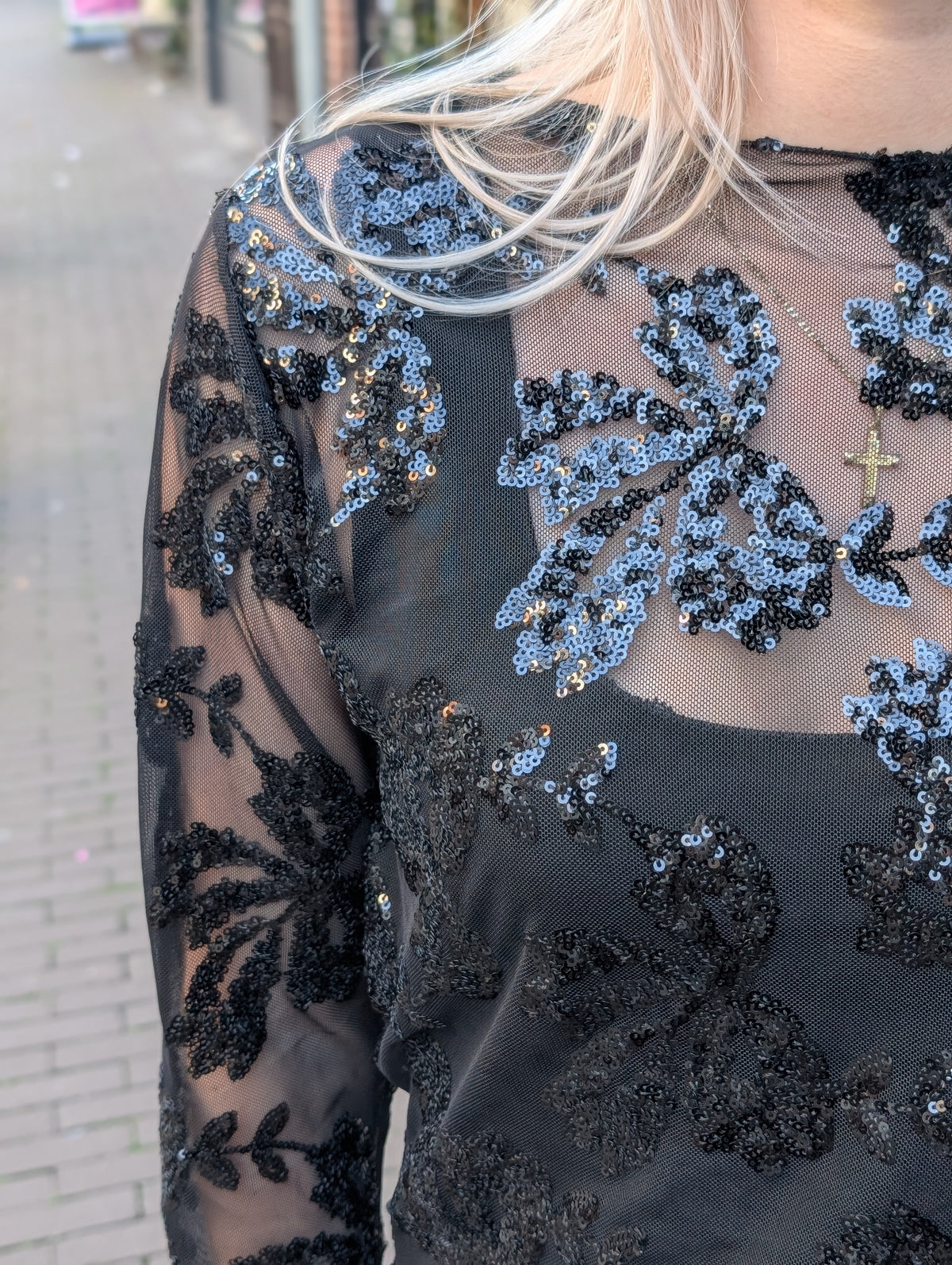 Sparkle mesh top - Zwart