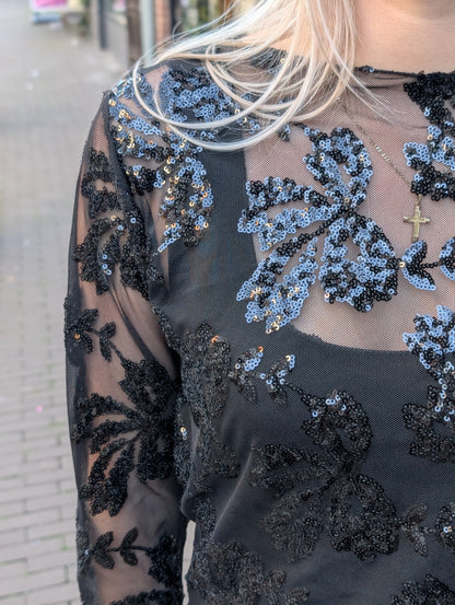 Sparkle mesh top - Zwart