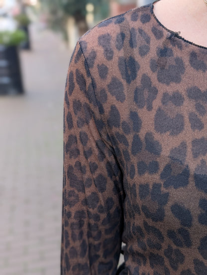 Cashmere soft longsleeve top panterprint - Bruin