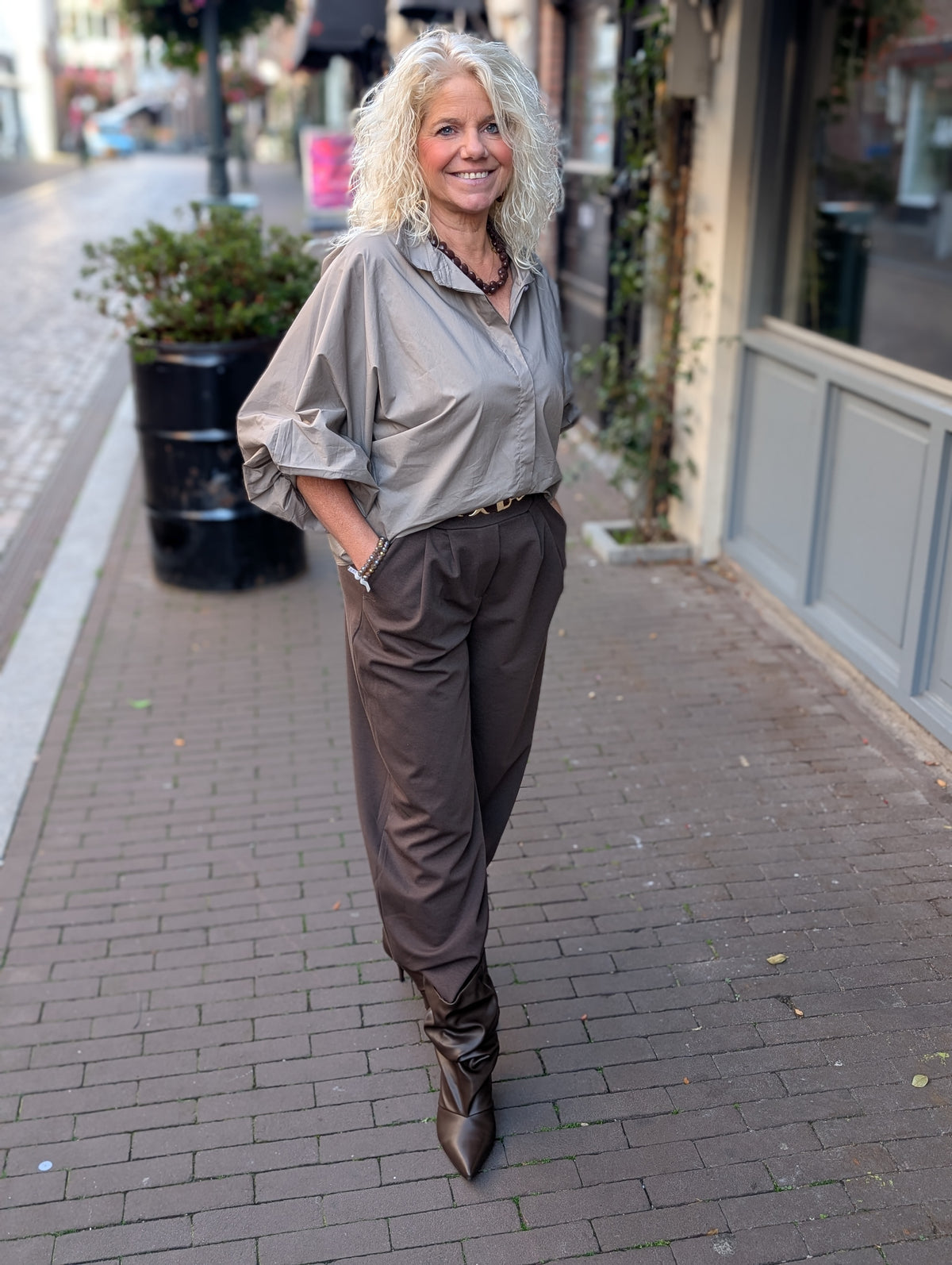 Katoenen blouse Amelie - Taupe
