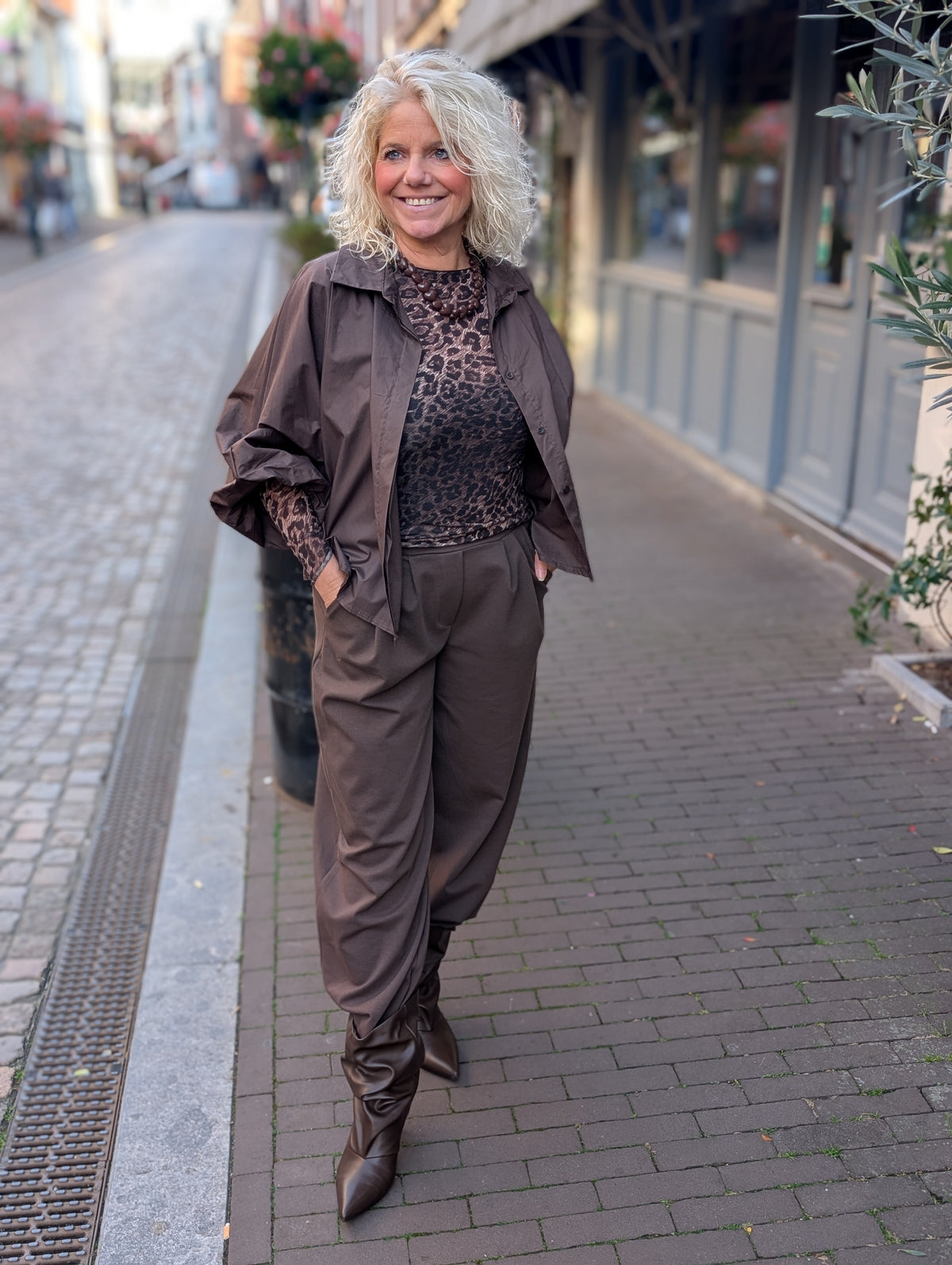 Katoenen blouse Amelie - Bruin
