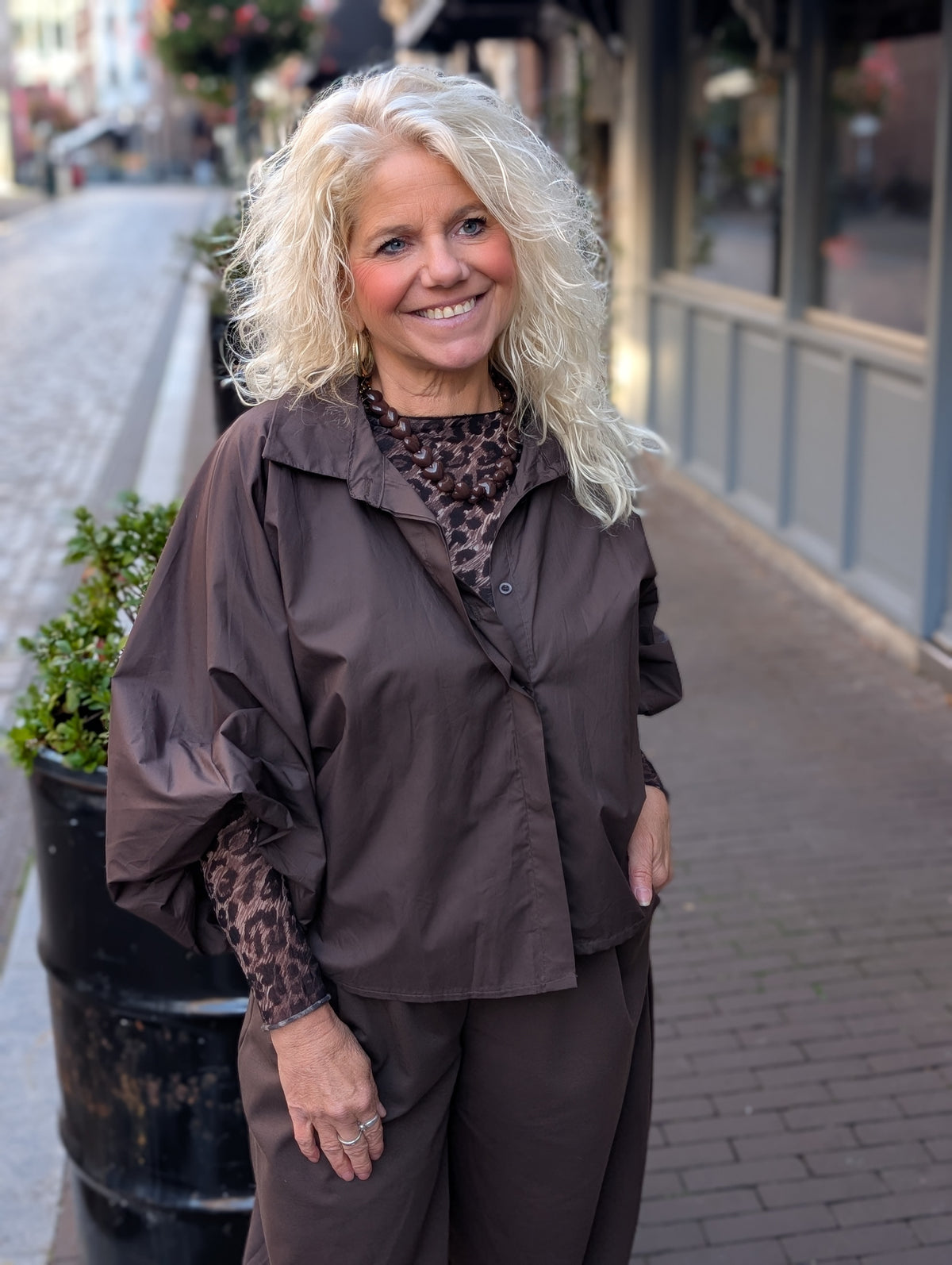 Katoenen blouse Amelie - Bruin