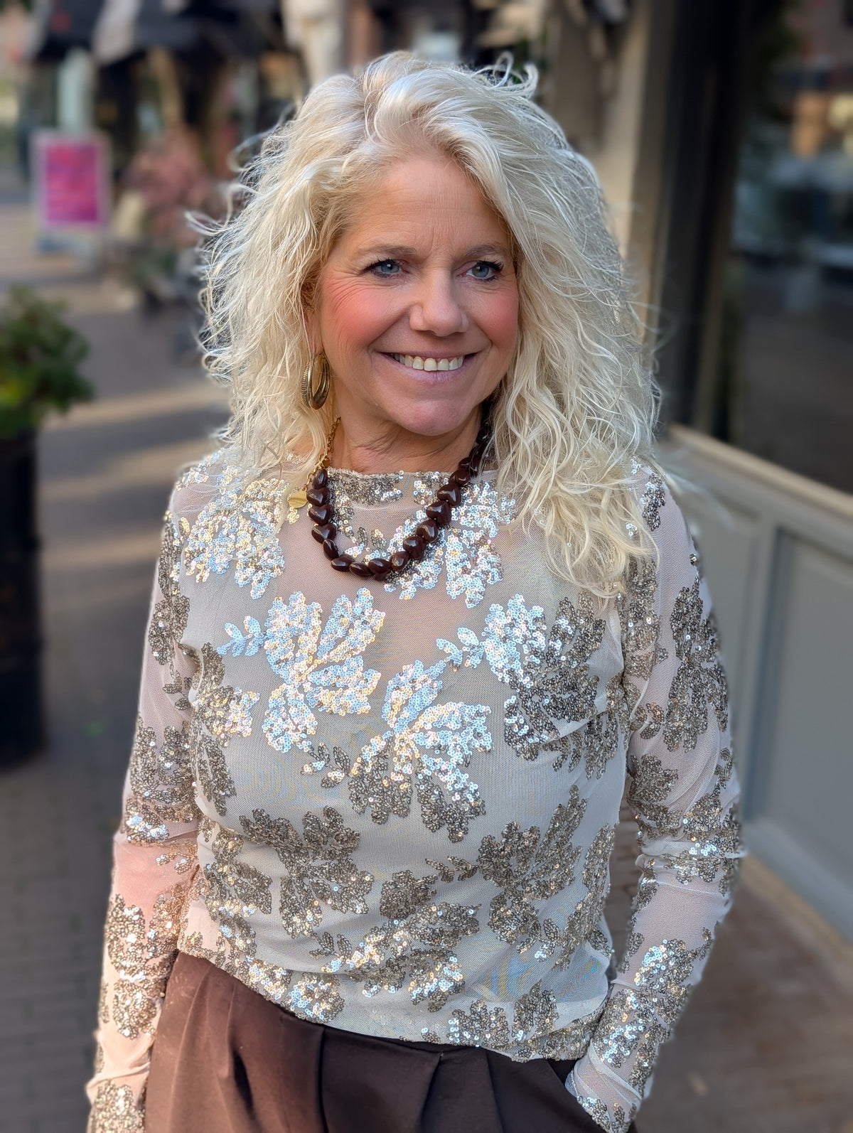 Sparkle mesh top - Beige
