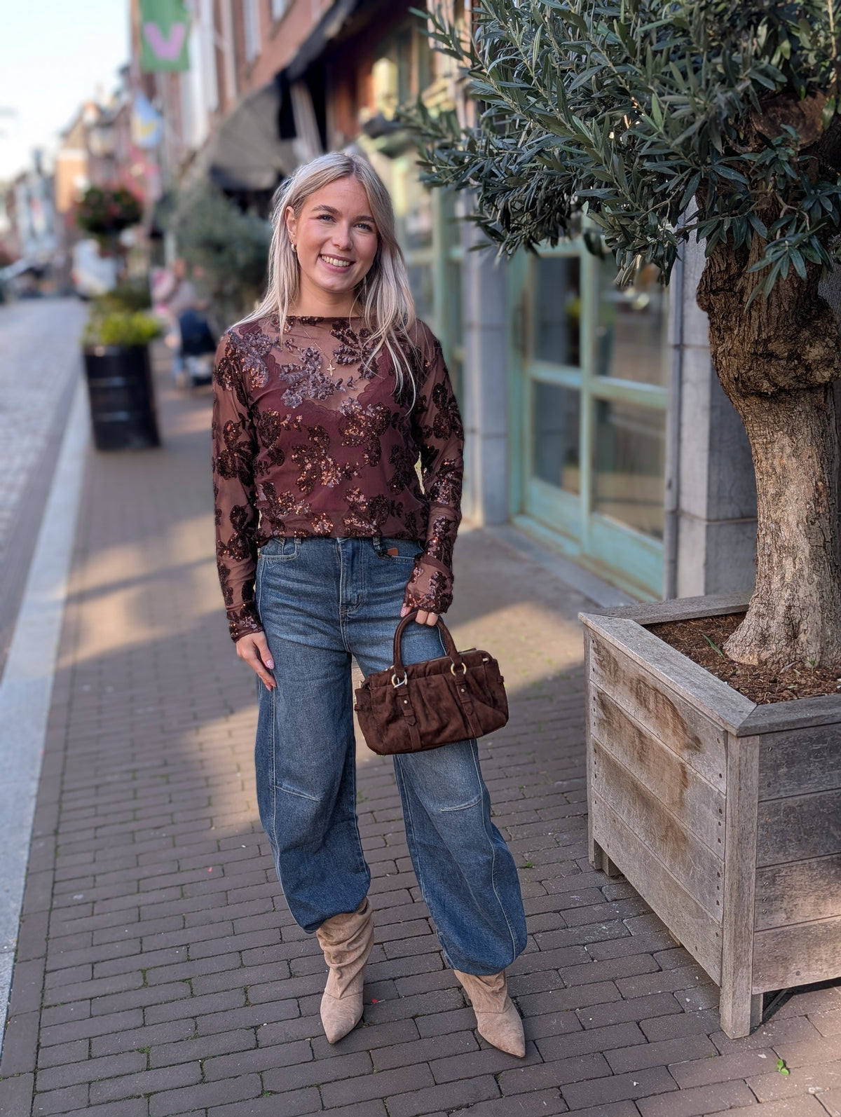 Sparkle mesh top - Bruin