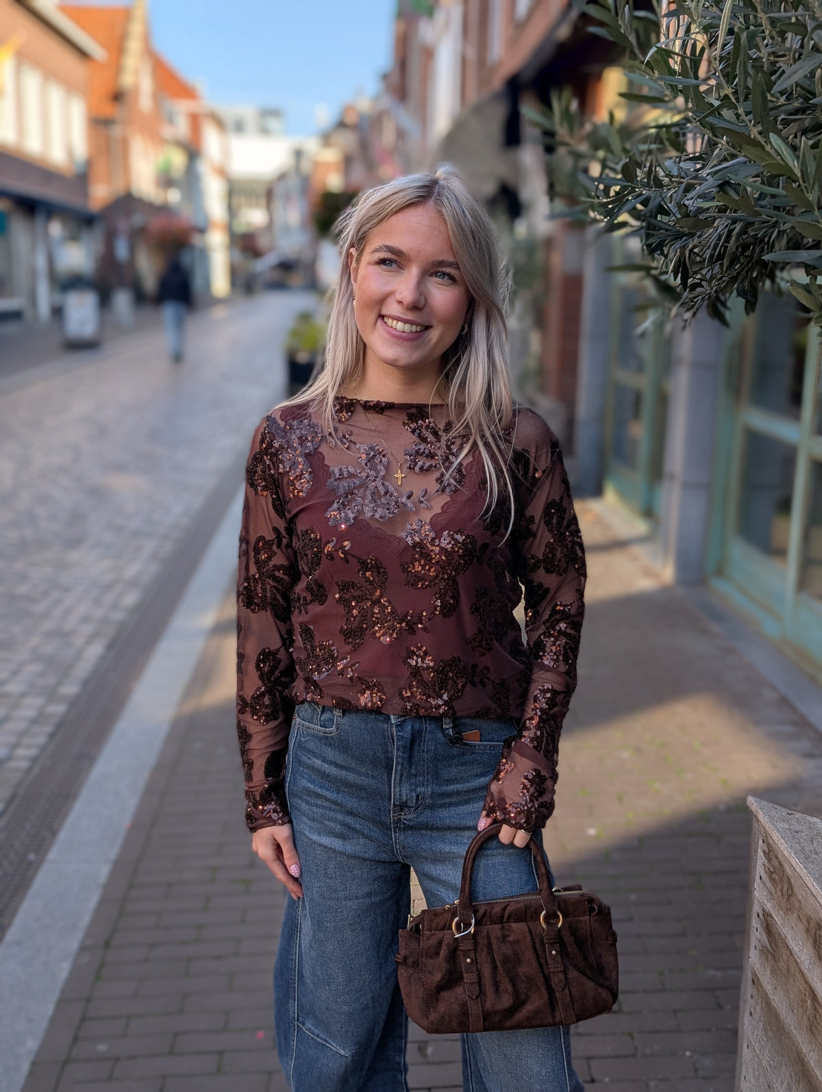 Sparkle mesh top - Bruin