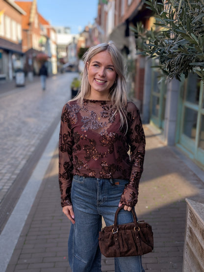 Sparkle mesh top - Bruin