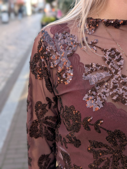 Sparkle mesh top - Bruin