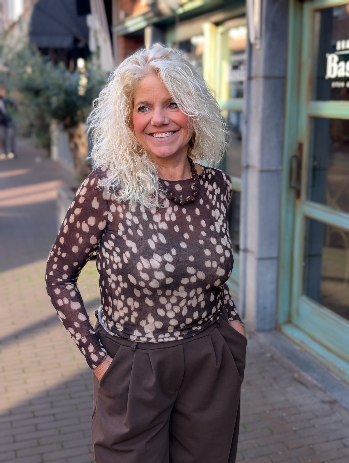Cashmere soft longsleeve top bambiprint - Bruin
