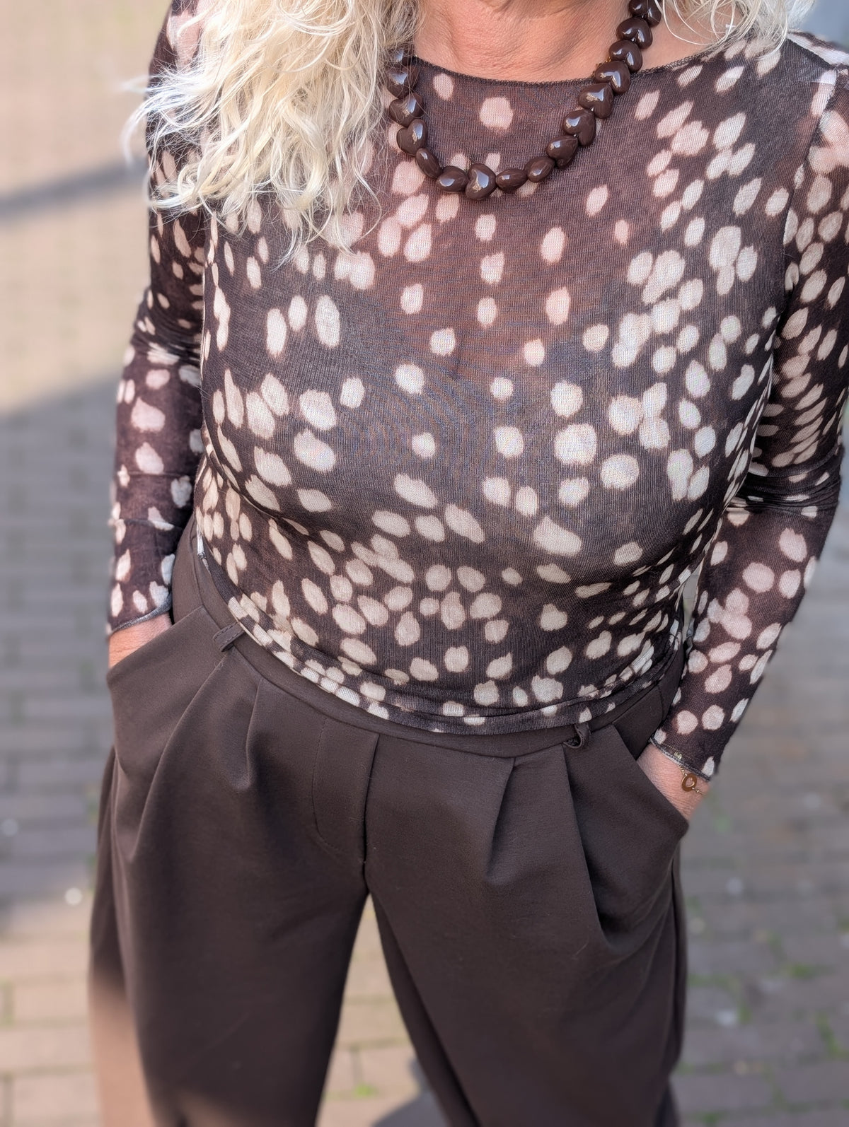 Cashmere soft longsleeve top bambiprint - Bruin
