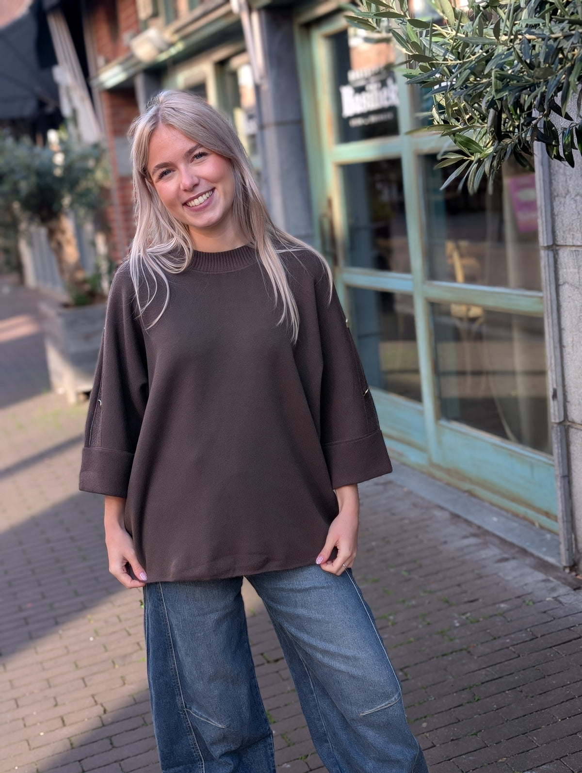 Oversized knit Fayen glitter bies - Bruin