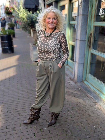 Cashmere soft longsleeve top bambiprint - Groen