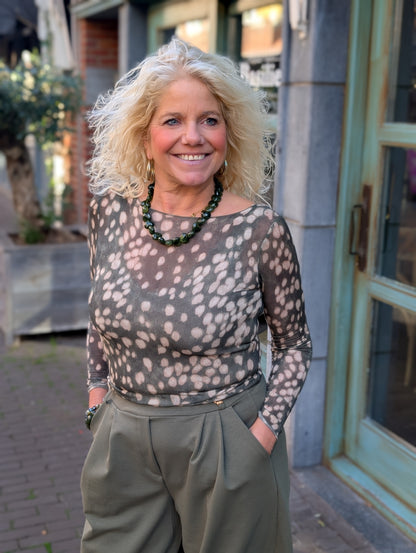 Cashmere soft longsleeve top bambiprint - Groen