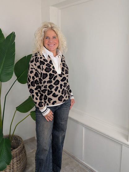 Blouse trui Panterprint Senna - Beige