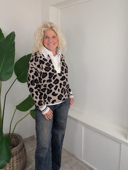 Blouse trui Panterprint Senna - Beige