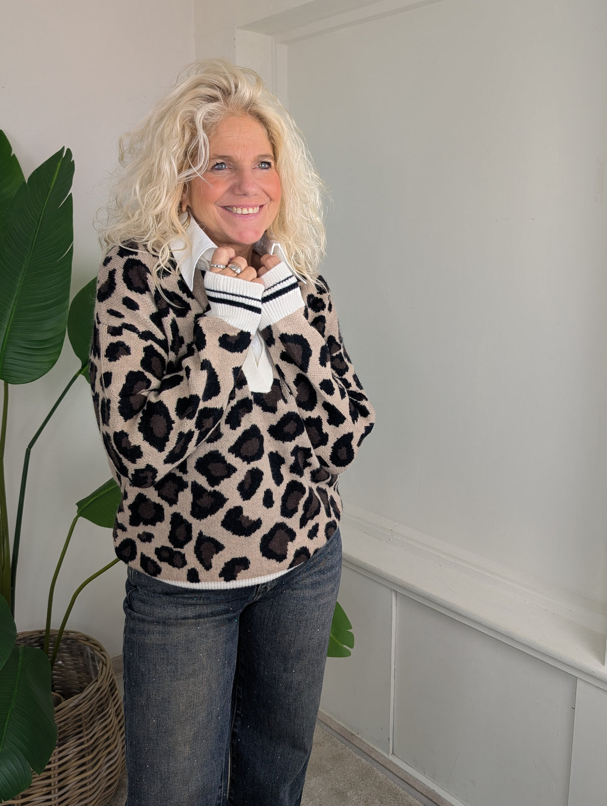 Blouse trui Panterprint Senna - Beige