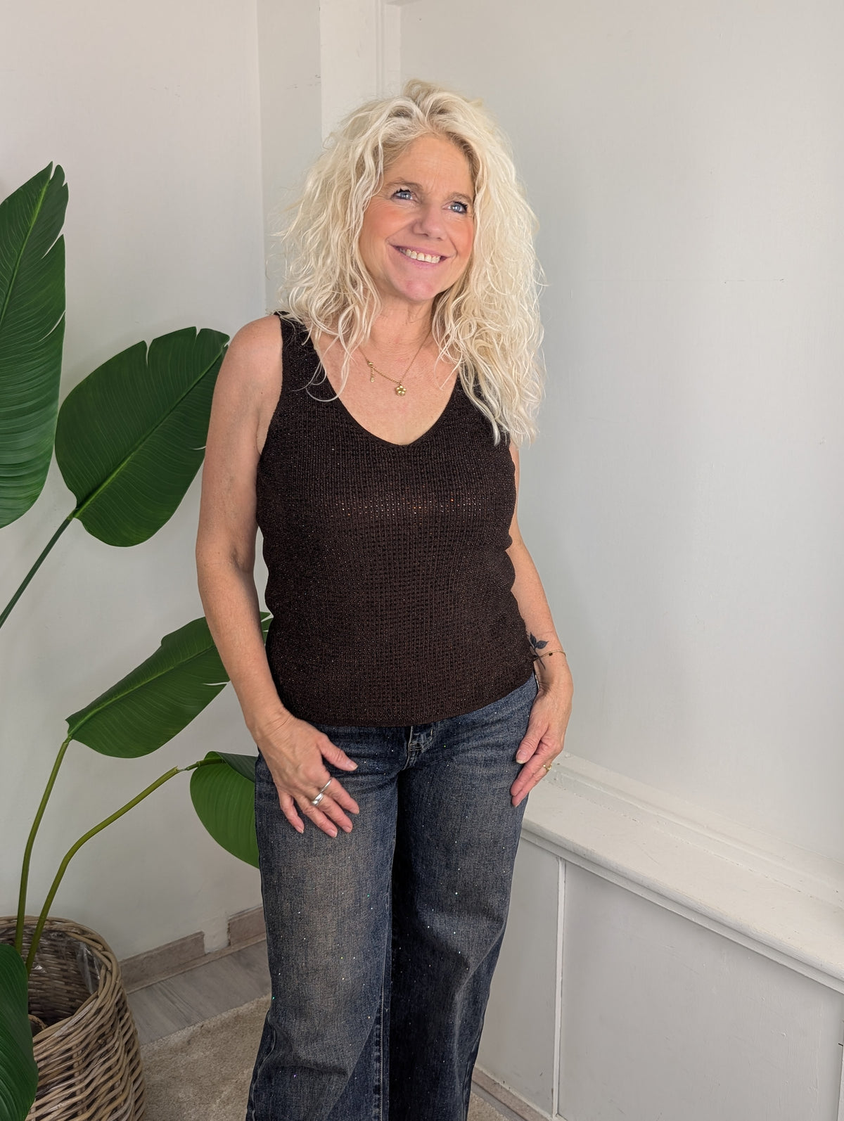 Glitter top Yvet - Bruin
