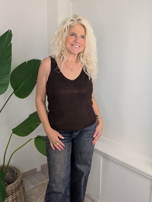 Glitter top Yvet - Bruin