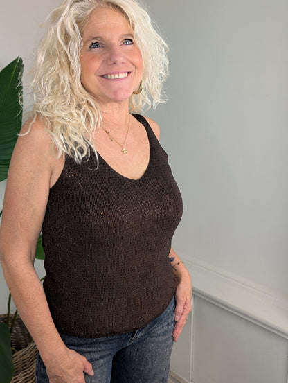 Glitter top Yvet - Bruin