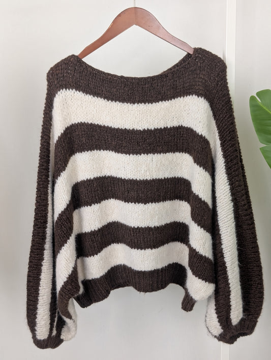 Gestreepte vleermuis knit - Bruin/Ecru