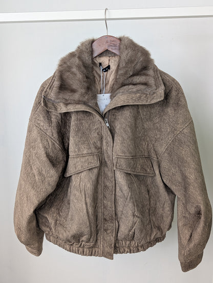 Bomber faux fur kraag jas - Zand