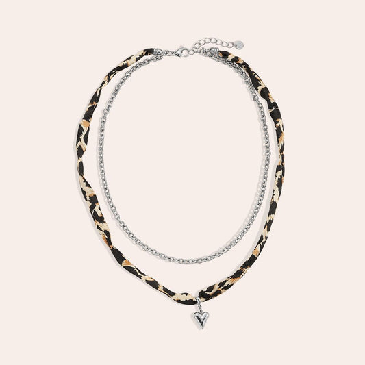 Luipaard print touw met hart ketting