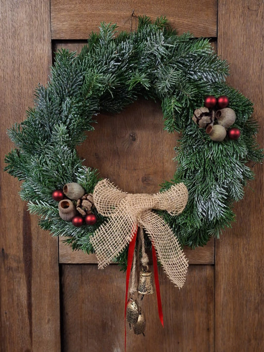 Kerst krans vers groen- 35 cm. - Rood/ Goud