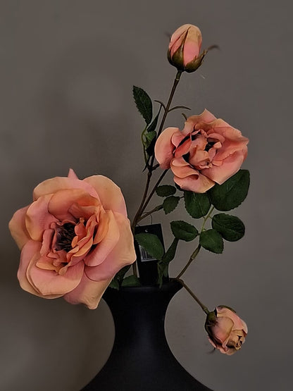 OPEN ROSE SPRAY 65CM PEACH