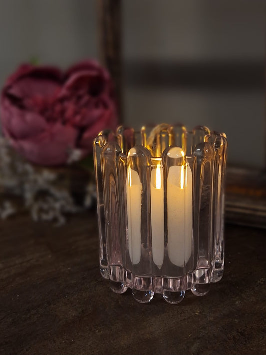 Roze glazen windlicht- 9,5x10 cm.