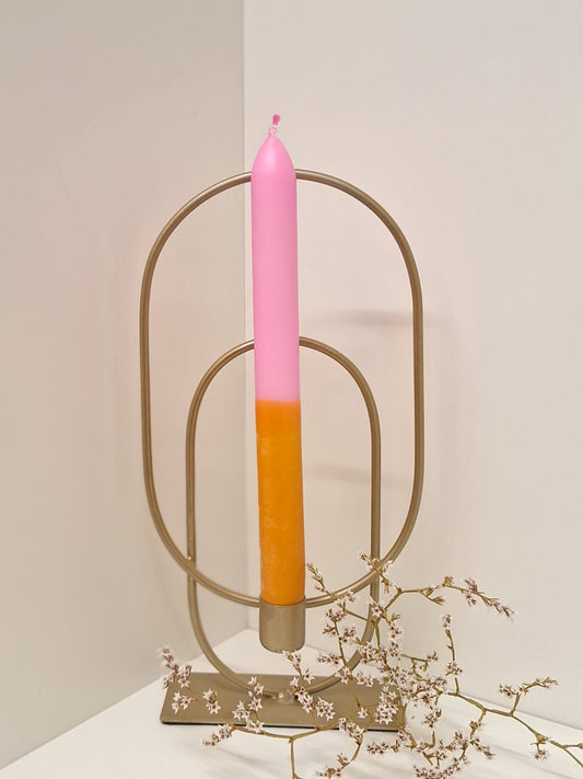 Rainbow kaars- Roze/ dark gold 25 cm.