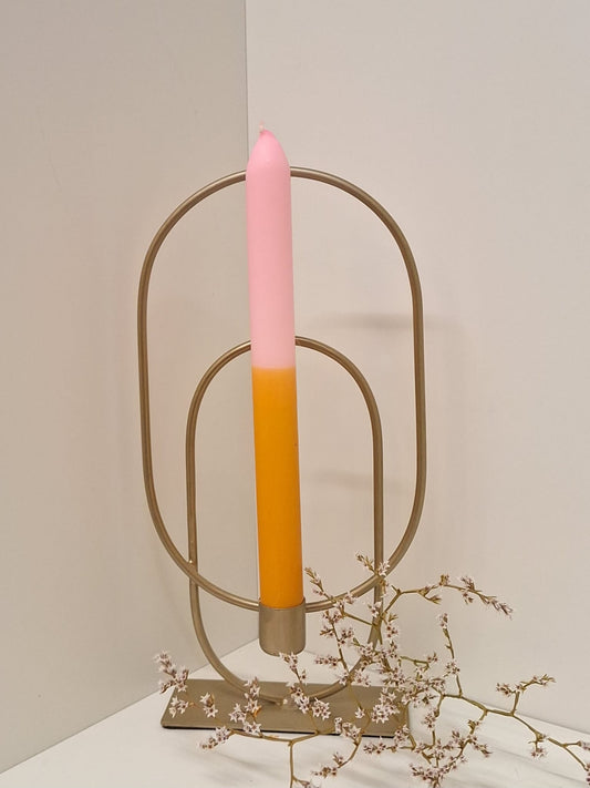 Rainbow kaars- Licht roze/ dark gold 25 cm.