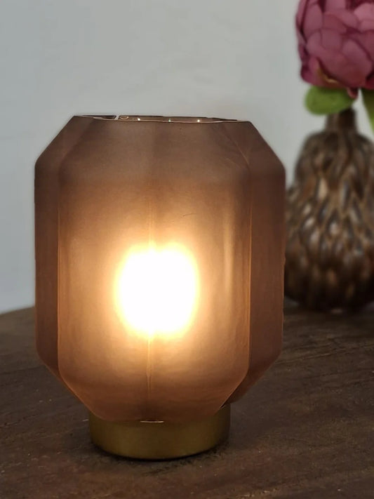 Led tafellamp donker bruin 13x16,5 cm.