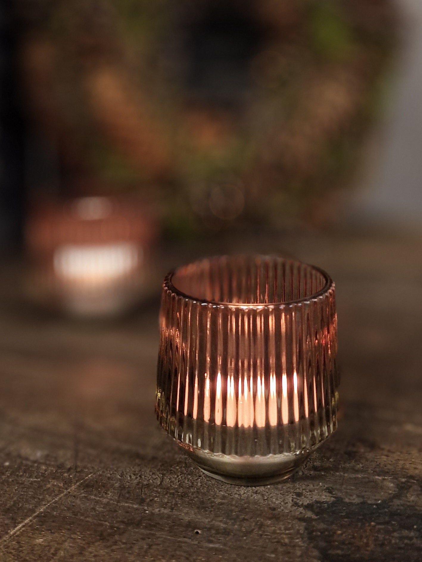 Windlicht glas 7x8 cm.- bruin