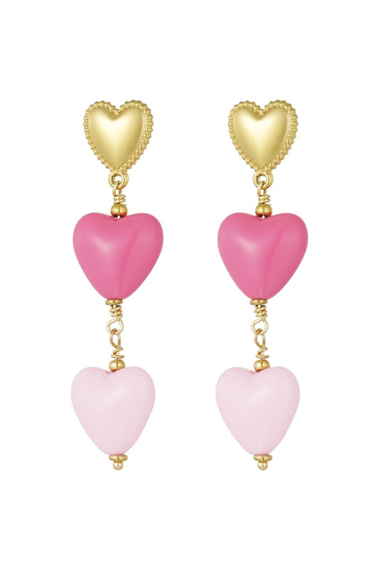 Oorbellen triple lovers - Roze