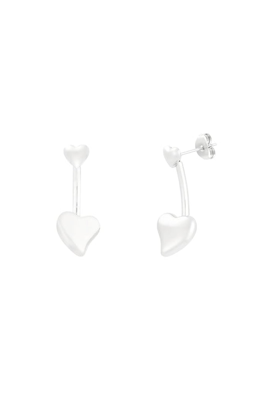 Oorbellen dubbel hart - Zilver