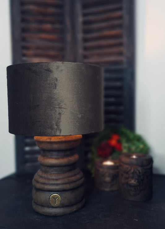 Brynxz Lamp baluster Romantic Maj. Brown 15x30 + Lampshade Cylinder Velvet Brown 25x26