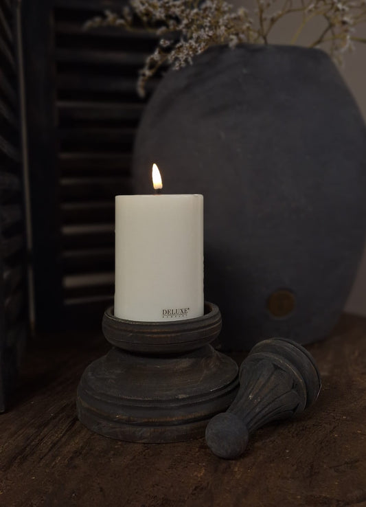 Houten kandelaar Dark grey- 13,5x8 cm.