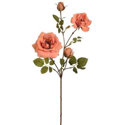 OPEN ROSE SPRAY 65CM PEACH