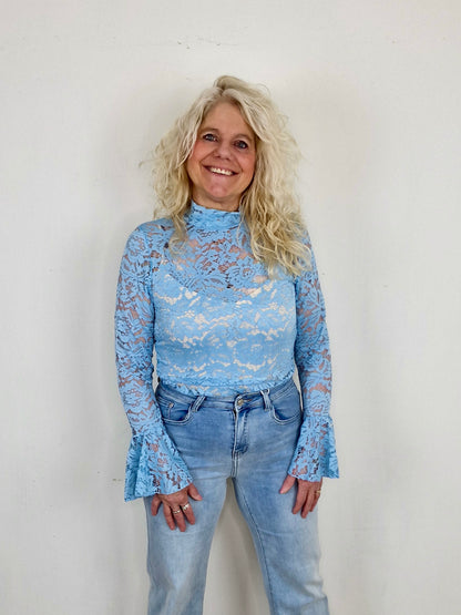 Lace top met flared mouwen Mace - Licht blauw