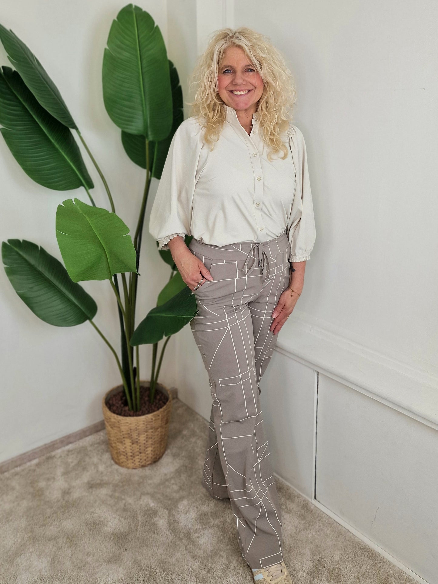 Mi Piace wide leg geometric line - Taupe/ crème