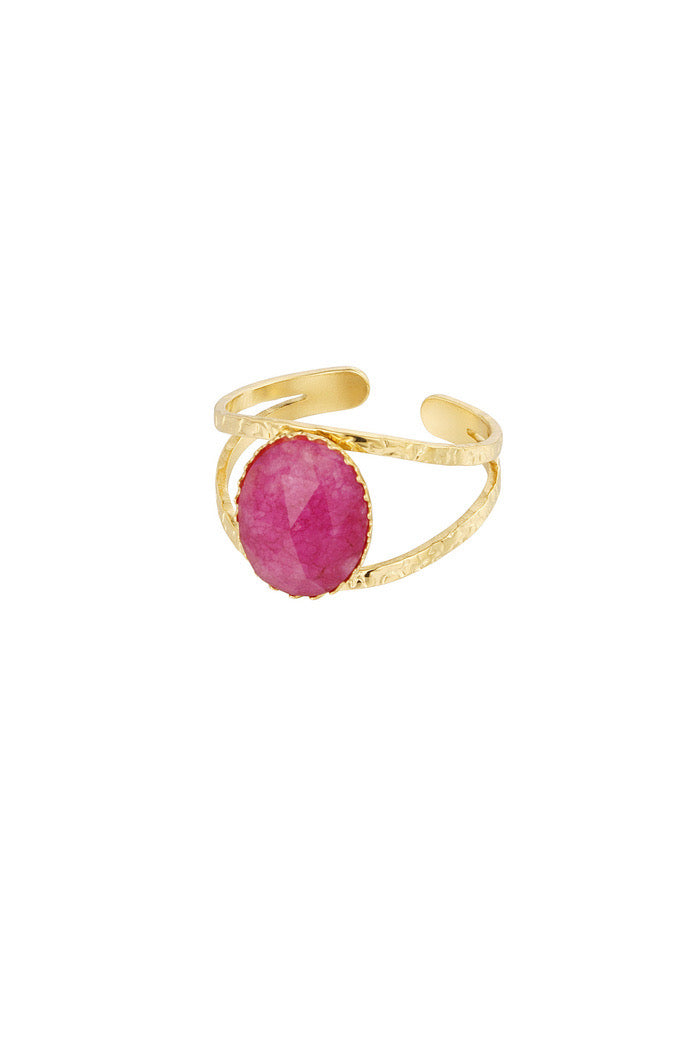 Robuuste open ring met steen - fuchsia
