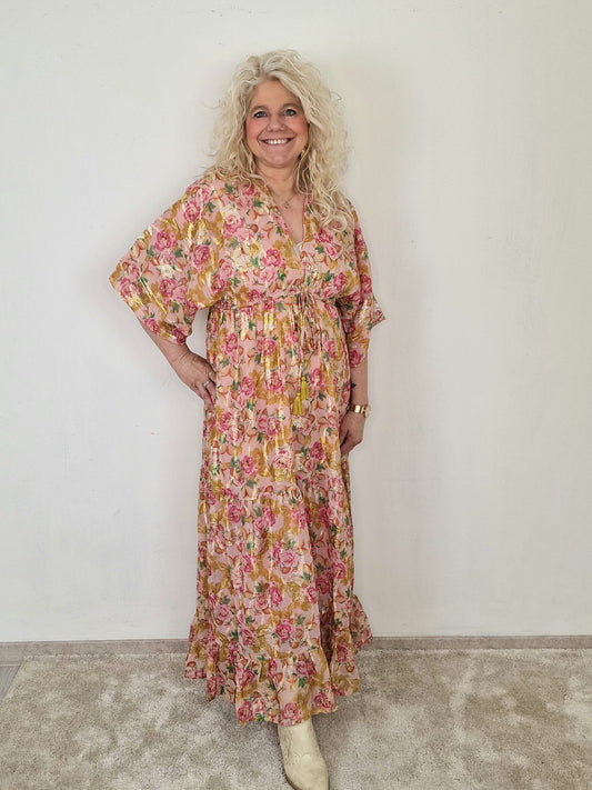 Tess jurk - Orange/ pink/ groen/ gold