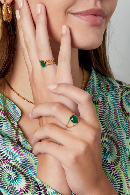 Robuuste open ring met steen - fuchsia