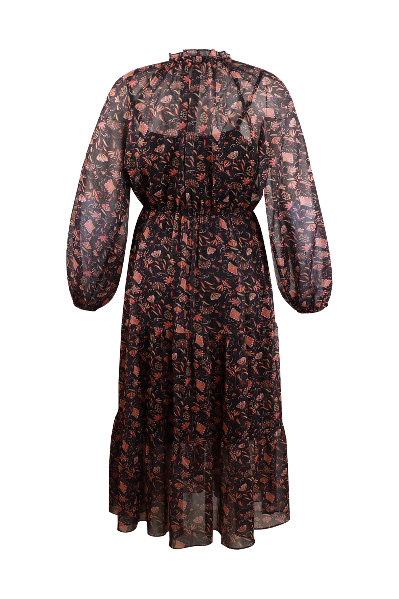 Fluresk- Zwart- poppy flower dress