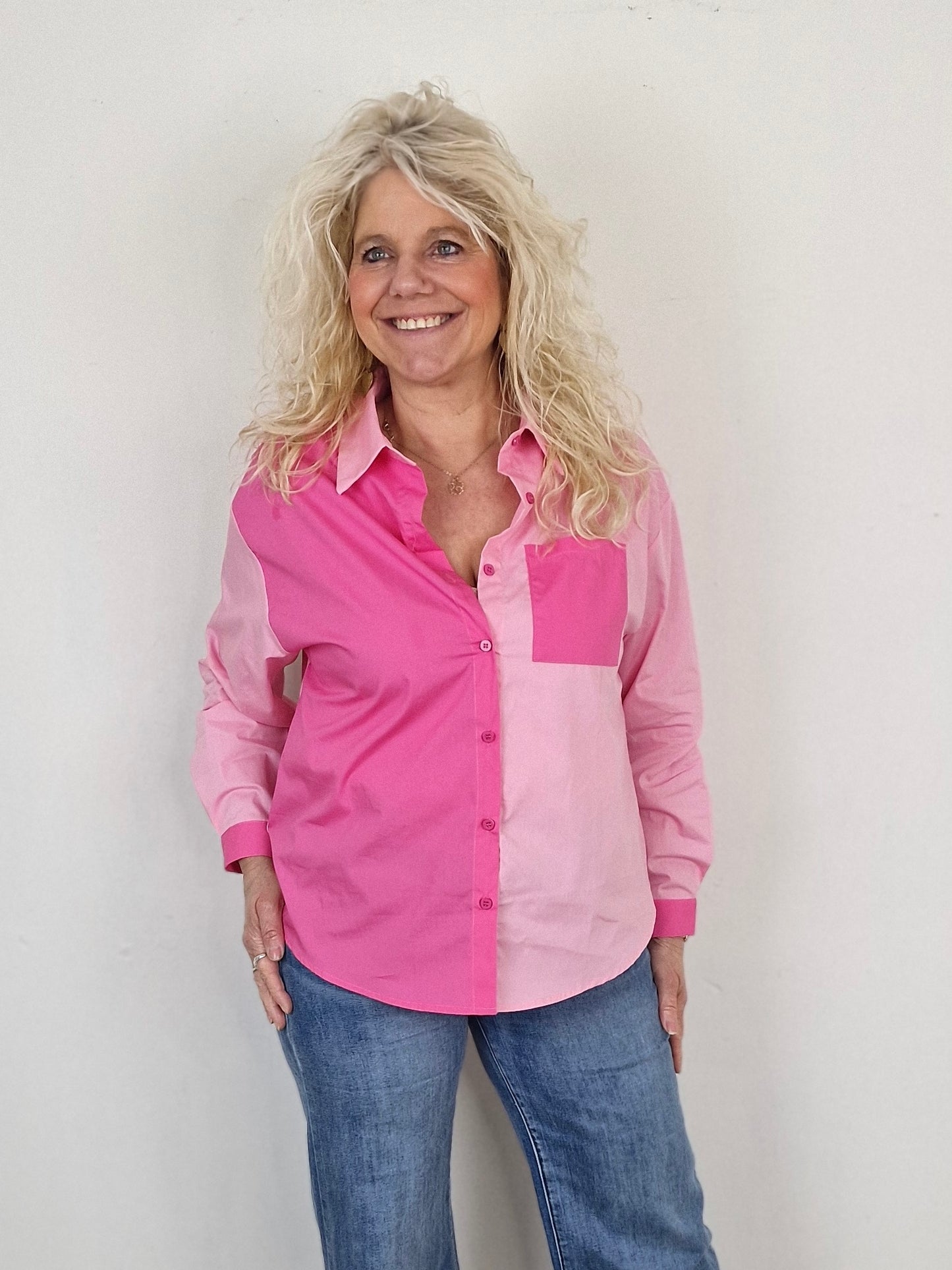 Doorknoop blouse Nadine - Roze