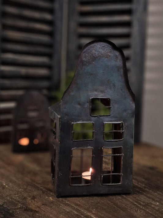 Tinnen huisje 9x13x28 cm- Zwart