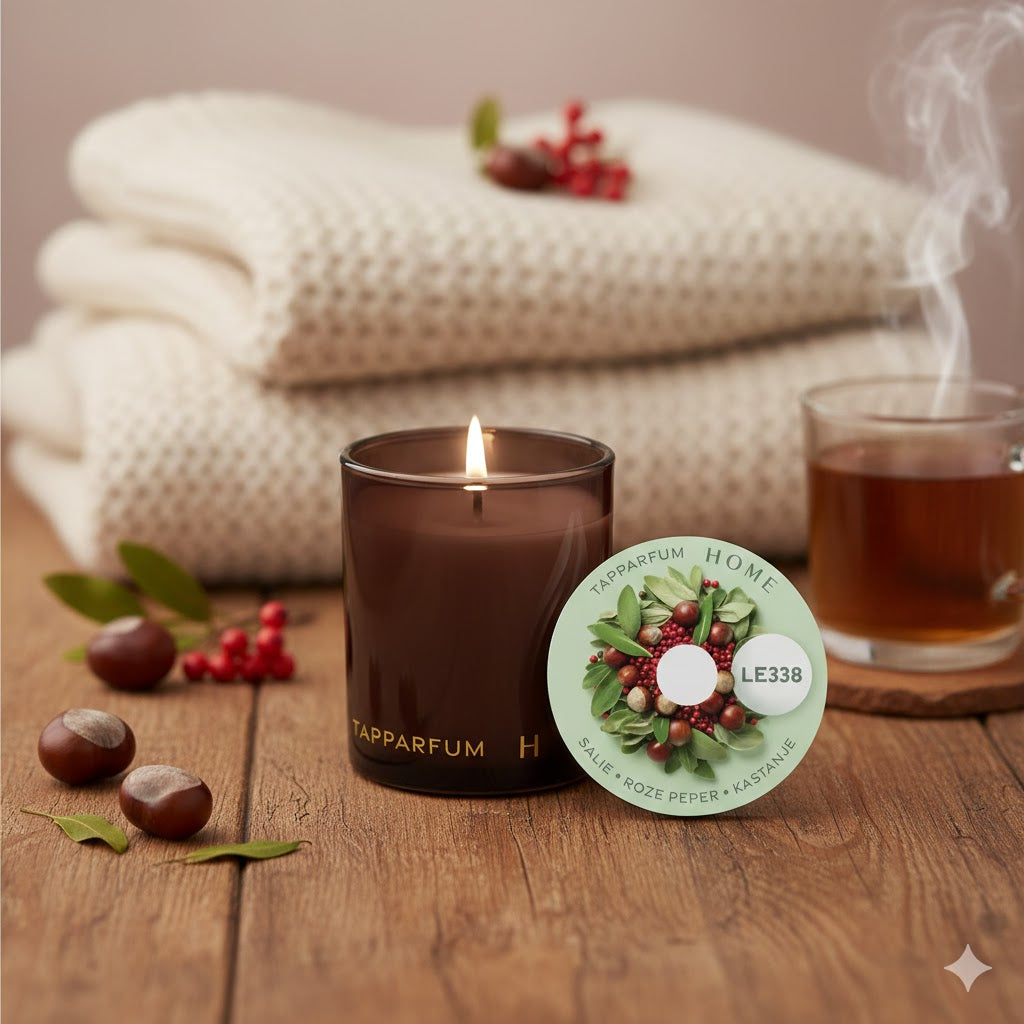 TapParfum HOME Geurkaars LE338 - Salie, Roze peper & Kastanje