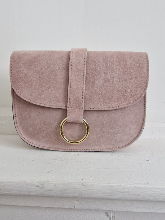Kate leren handtas met gouden ring - Pink