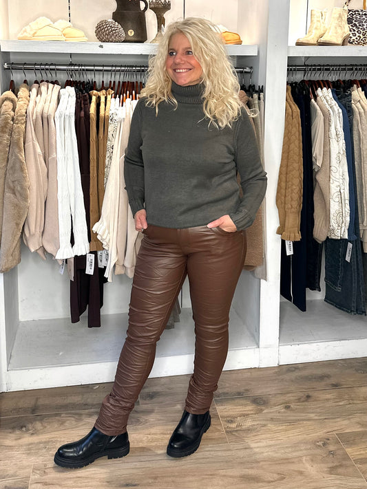 Jewelly Leather look broek - Bruin