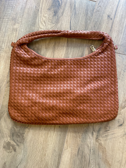 Gevlochten tas- Cognac